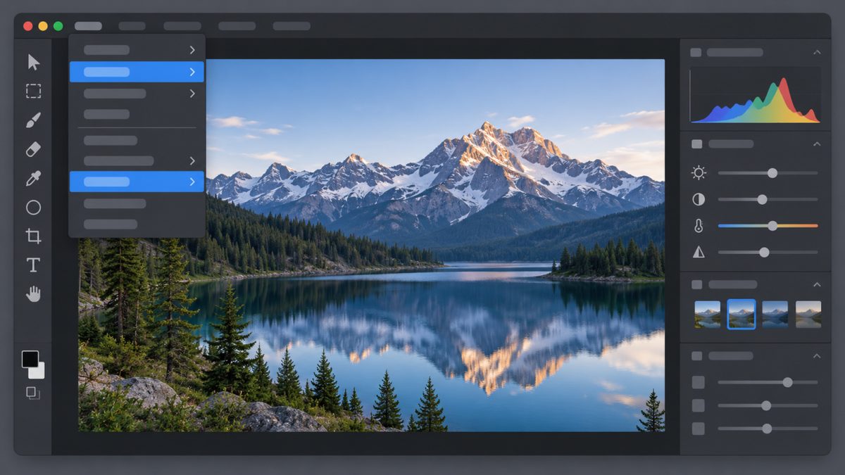 Меню «Файл» в Photoshop с командами сохранения и экспорта