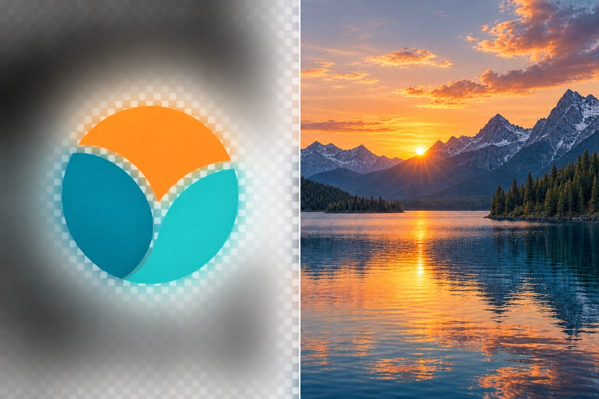 Логотип на прозрачном фоне в шахматную клетку рядом с фотографией